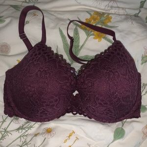 Aerie Burgundy Lace Push Up Bra 32DD